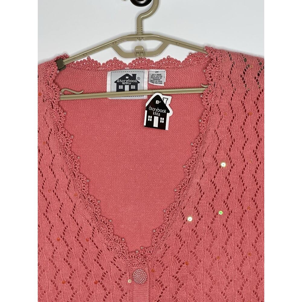 NWT Storybook Open Knit Vest 2X Beaded Sequins Grandma Core Button Front Crochet - Picture 4 of 14